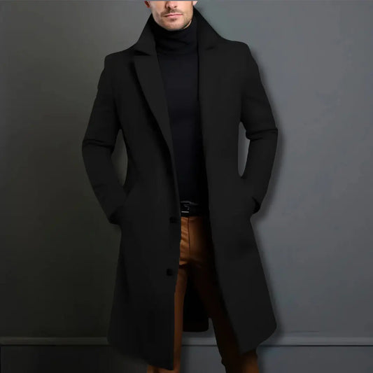 Verona Men's Tailored Wool-Blend Overcoat – Lined Interior, Button Front and Classic Collar, Mid-Thigh Length