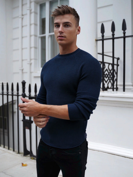 Oxley Men's Crew Neck Knit Jumper in Navy – view 2