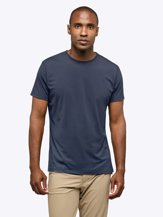 Men's Split Hem Crew Neck T-Shirt – Soft Wrinkle-Resistant Fabric, Tailored Fit Everyday Tee | Pacific Blue
