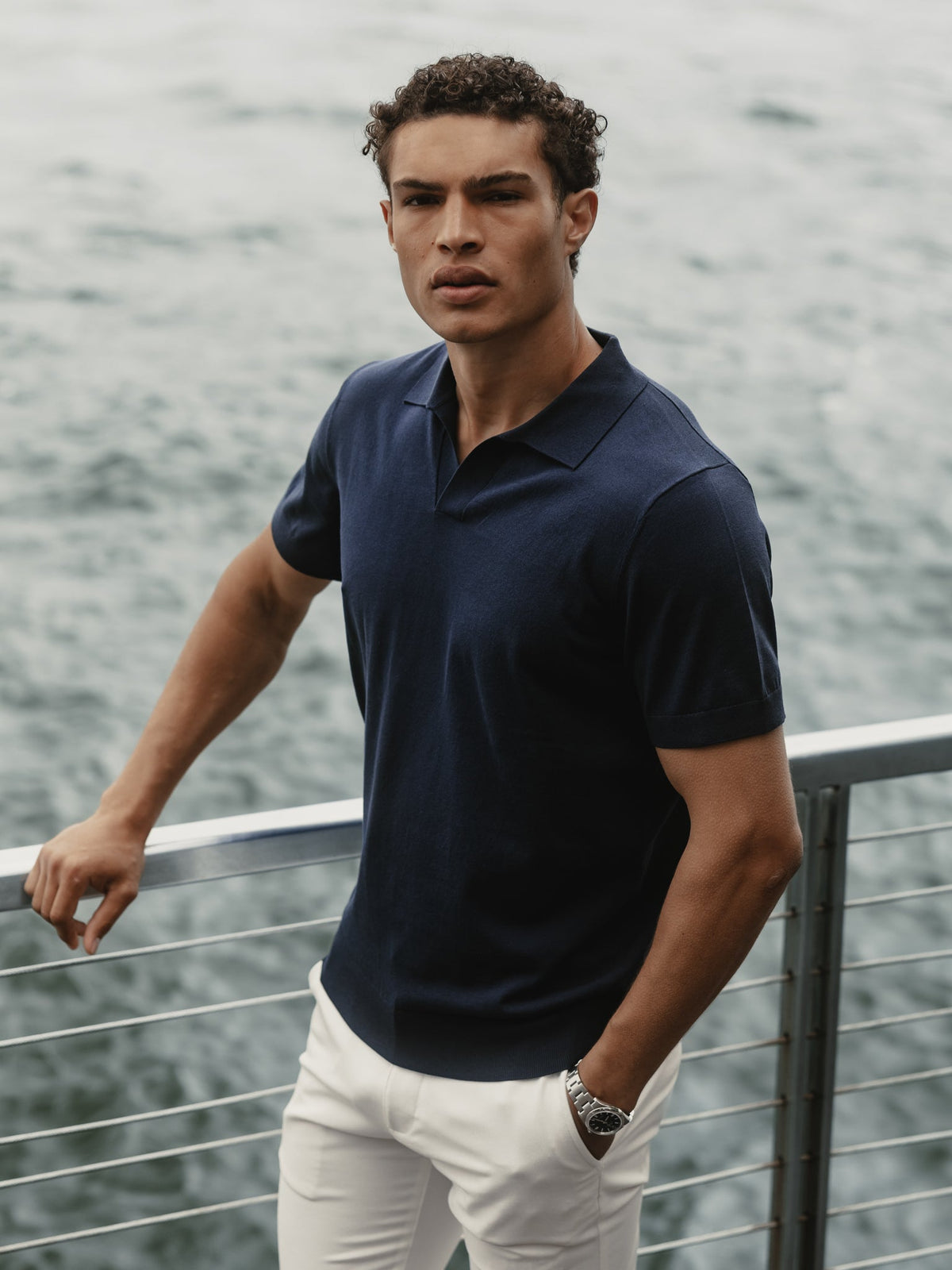 Riviera Men's Knit Polo in Pacific Blue – view 6