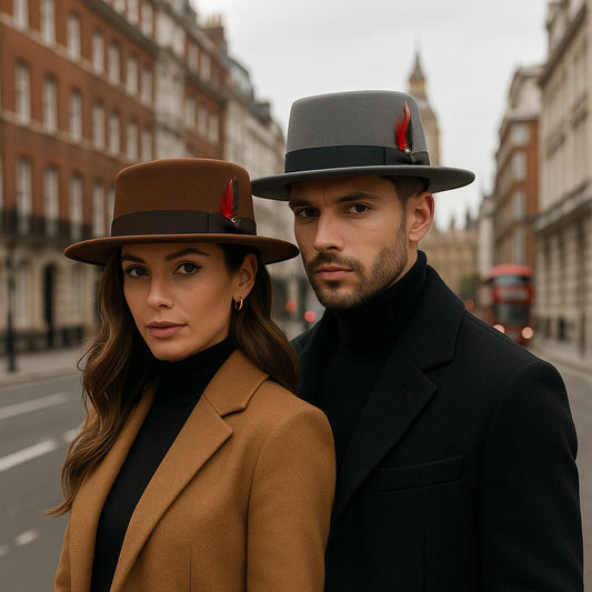 Men's Wool Blend Pork Pie Hat with Feather Accent – Structured Crown, Lightweight, Adjustable 56–60 cm