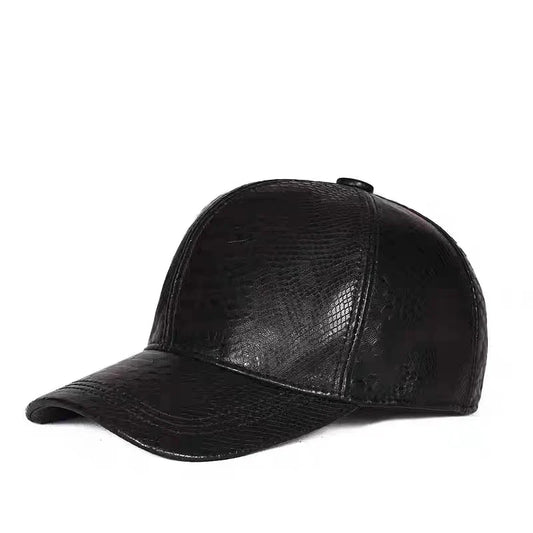 Raleigh Men's Snake-Print Leather Baseball Cap – Genuine Sheepskin, Snakeskin Pattern, Adjustable Fit