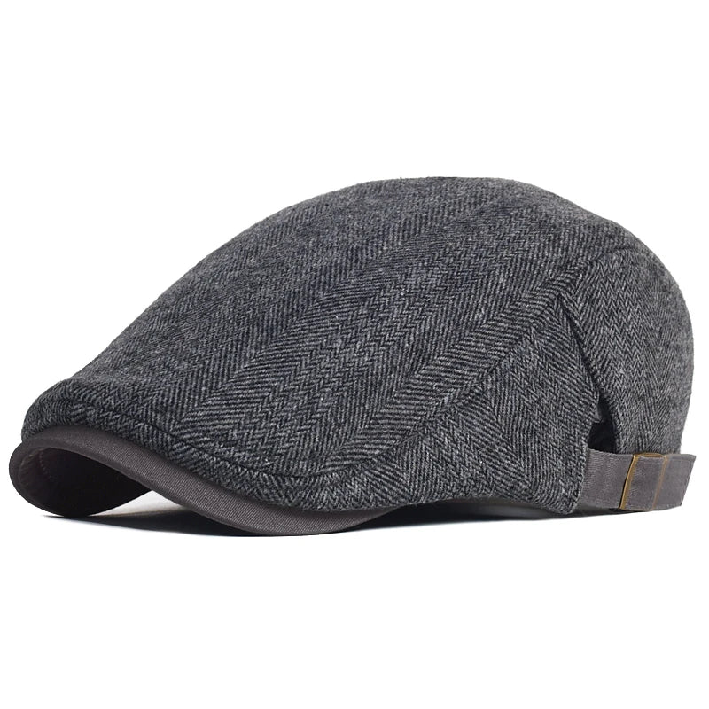 Men's Herringbone Flat Cap – Classic Woven Pattern, Soft Insulating Lining with Adjustable Back Strap