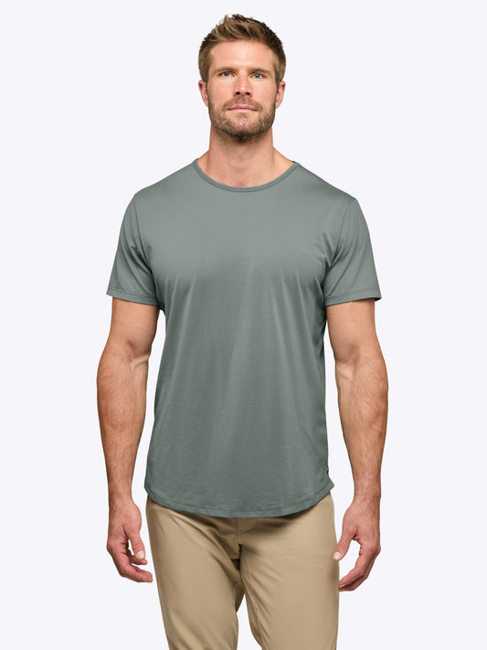 Men's Curved Hem Crew Neck T-Shirt – Soft Wrinkle-Resistant Fabric, Tailored Fit | Sage