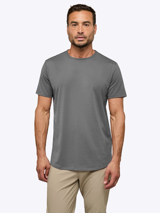 Men's Curved Hem Crew Neck T-Shirt – Soft Wrinkle-Resistant Fabric, Tailored Fit | Steel
