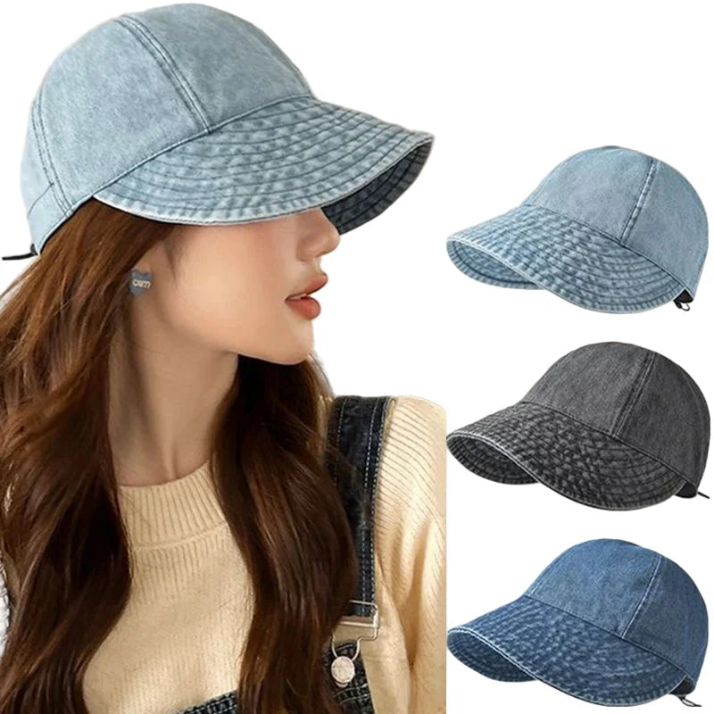 Saint Joan Men's Wide Brim Cotton Denim Sun Cap – 8 cm Brim, Foldable and Breathable, Adjustable Fit