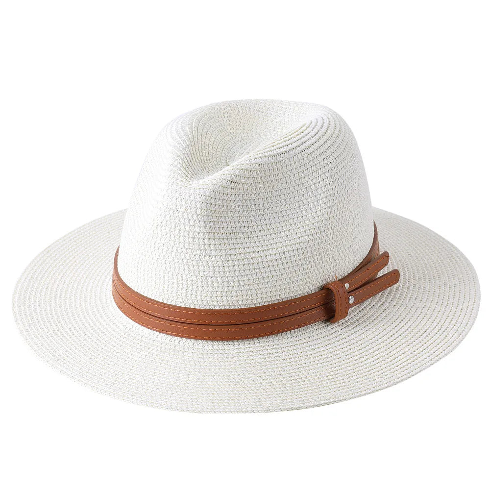 Men's Straw Panama Hat with Tan Leather Double-Strap Band – 7 cm Brim, Three Sizes from 56 to 60 cm