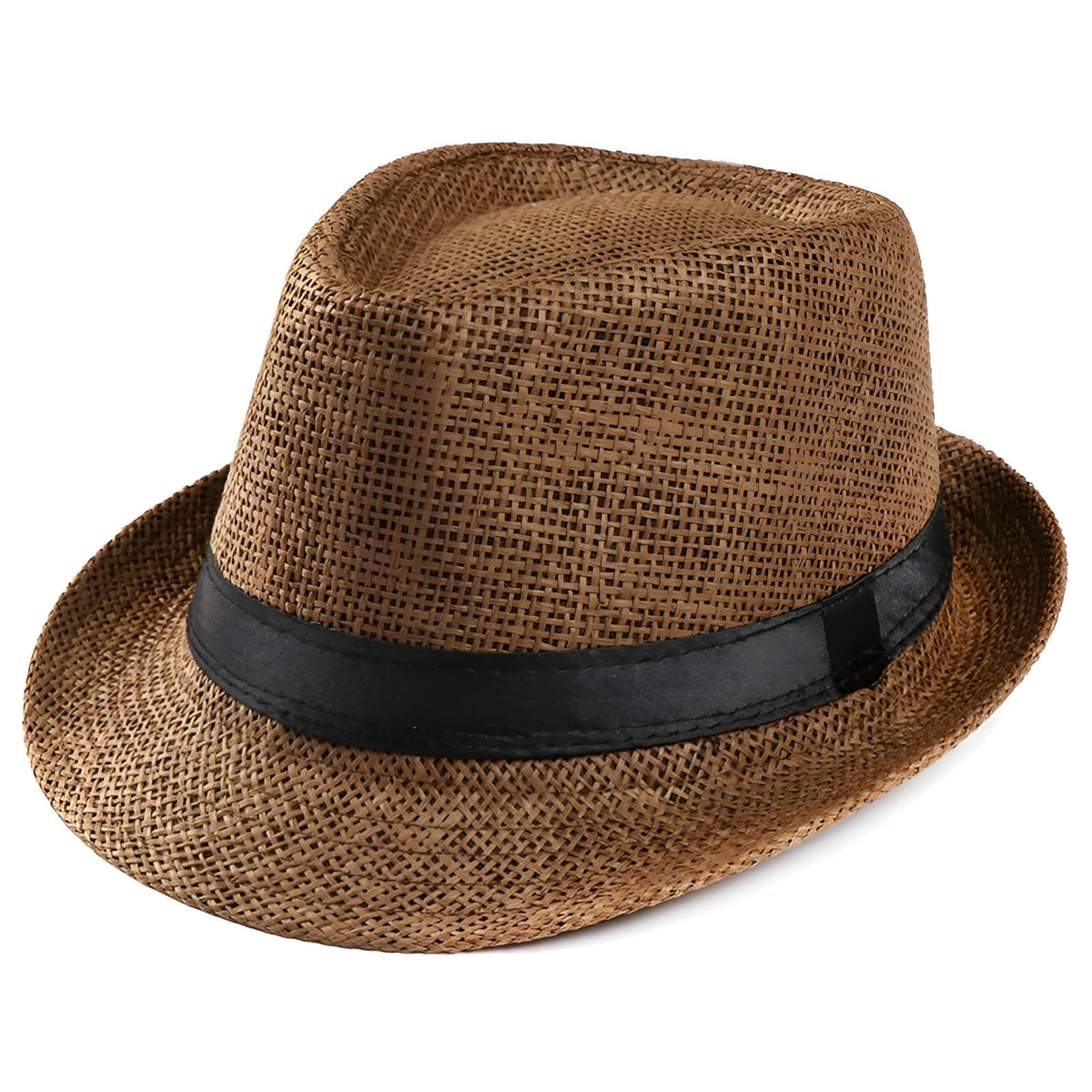 Men's Panama-Style Woven Hat with Black Band – Lightweight Polyester Weave, Clean Structured Silhouette