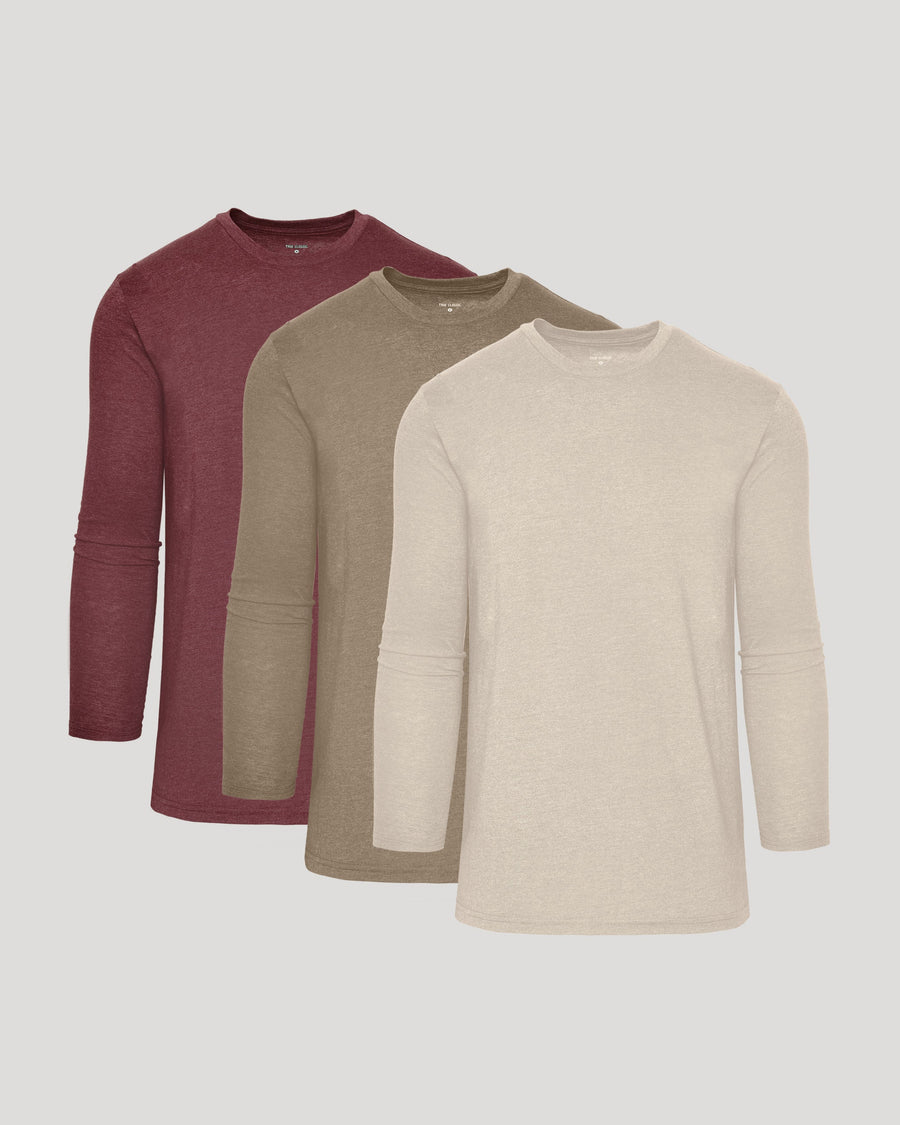 Men's Tall Long Sleeve Crew T-Shirt 3-Pack – Lightweight Cotton Blend | Clovewood, Sagewood & Truffle