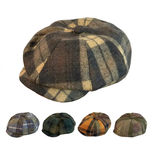 Sheffield Men's Plaid Newsboy Cap – Wool-Look Acrylic, Tartan Pattern, Elastic 56–59 cm Fit
