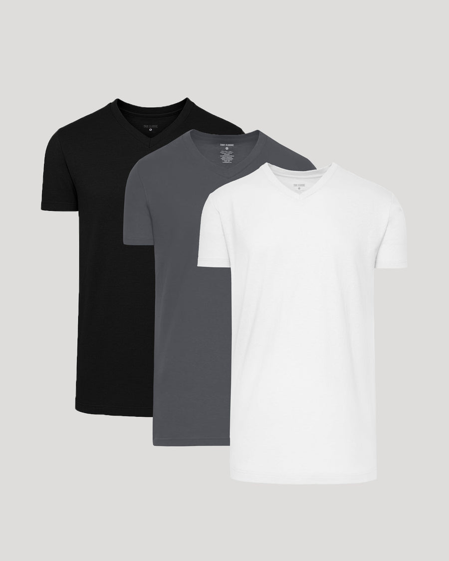 Men's Tall V-Neck T-Shirt 3-Pack – Short Sleeve, Extra Length | Black, Carbon & White