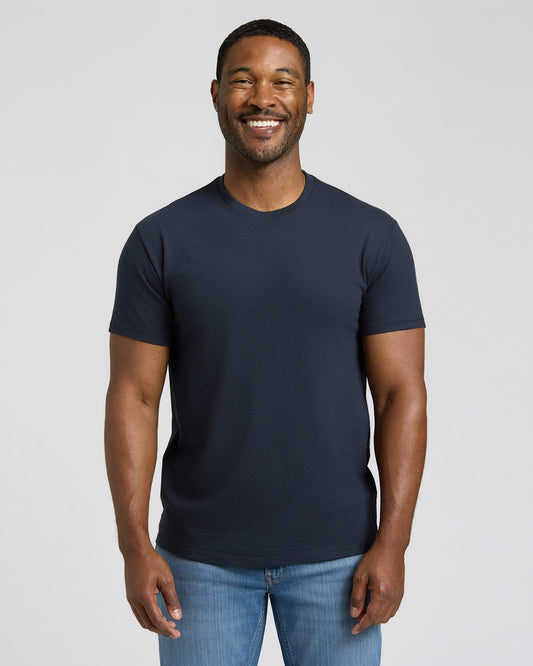 Men's Short-Length Crew Neck T-Shirt 3-Pack – Short Sleeve, 5 cm Shorter Body | Navy, Carbon & Military Green
