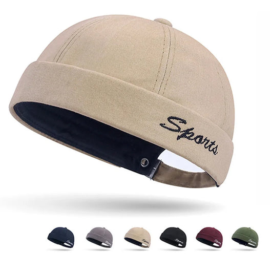 Men's Sports Brimless Cotton Docker Cap – 100% Cotton, Embroidered Details, Adjustable 54–61 cm Fit