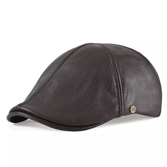 Springville Men's Genuine Leather Flat Cap – 100% Sheepskin Leather, Plain Design, Two Sizes