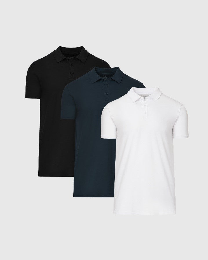 Men's Tall Classic Polo Shirt 3-Pack – Short Sleeve, Longer Body | Black, Navy & White