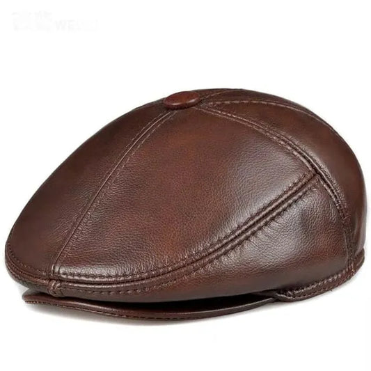 Stanley Men's Genuine Leather Earflap Flat Cap – 100% Cowhide, Folding Earflaps, Three Sizes 55–60 cm