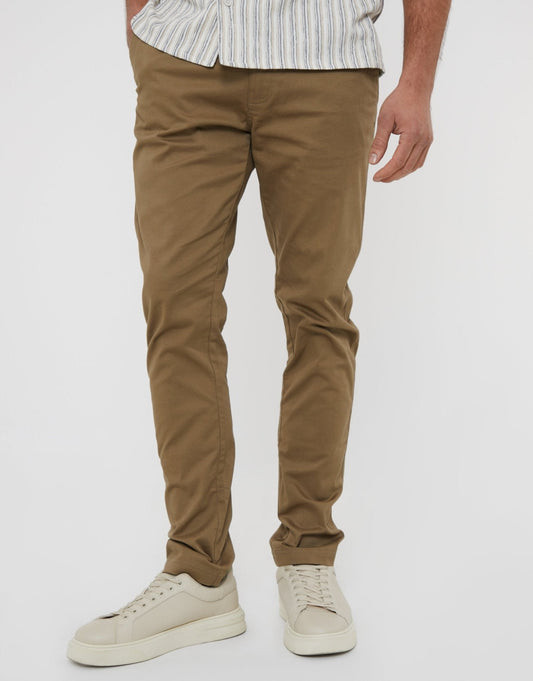 Men's Slim Fit Stretch Cotton Chino Trousers in Stone – view 2