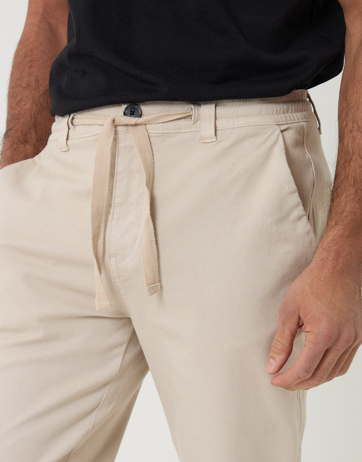 Men's Stretch Cotton Chino Trousers in Light Stone – view 4