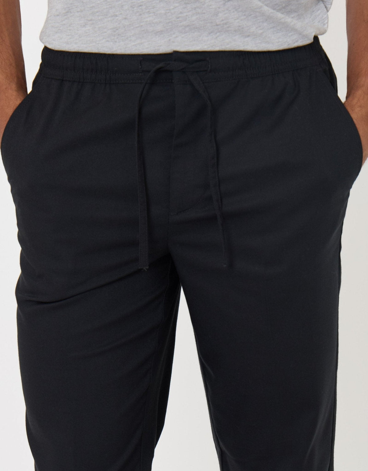 Men's Straight Fit Stretch Drawcord Trousers in Black – view 4