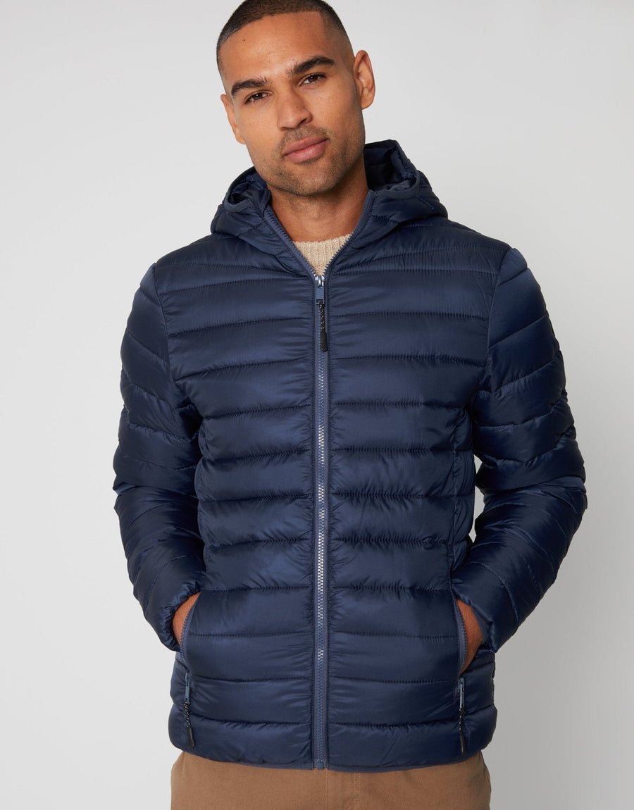 Men's Matte Finish Padded Hooded Jacket – Puffer Padding, Three-Piece Hood, Storm Guard Zip | Navy