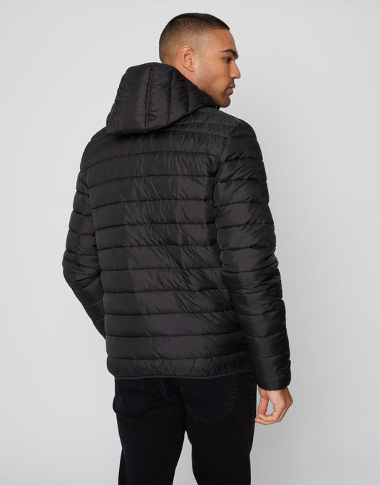 Matte Finish Padded Hooded Jacket in Black by SATRI & CO. – product view 2