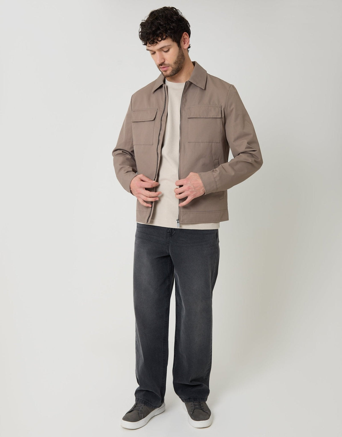 Men's Showerproof Transitional Jacket in Taupe – view 5
