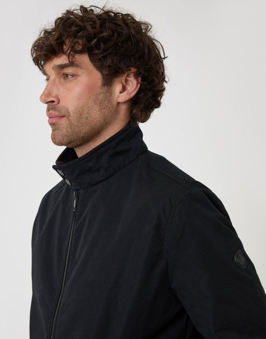 Showerproof Microfibre Harrington Jacket in Black by SATRI & CO. – product view 2