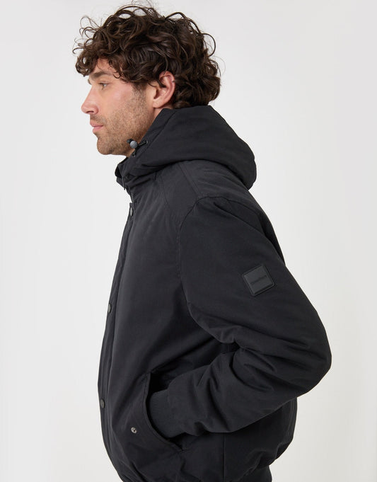 Showerproof Jacket with Borg Lined Hood in Black by SATRI & CO. – product view 2