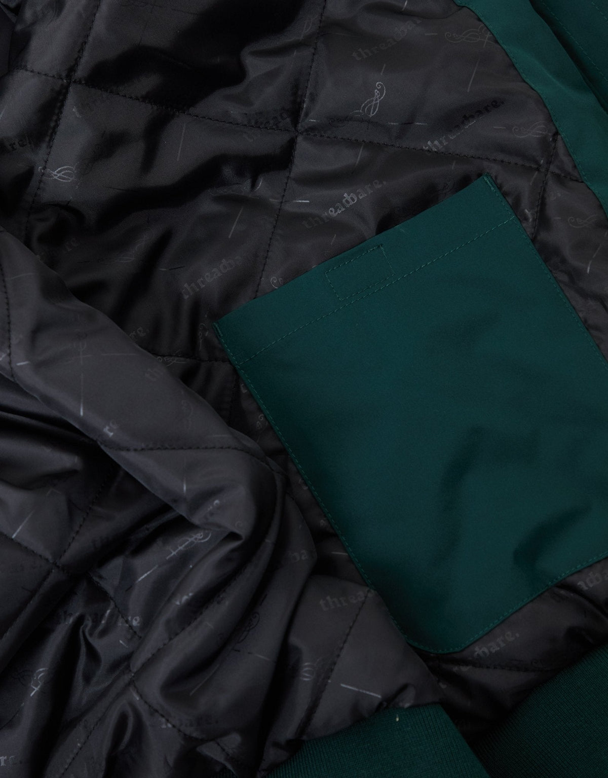Showerproof Padded Bomber Jacket in Green by SATRI & CO. – product view 5