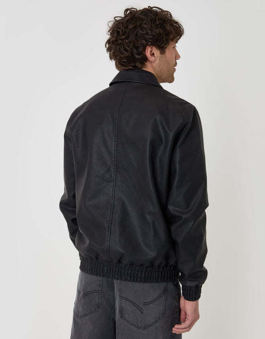Faux Leather Collared Jacket in Black by SATRI & CO. – product view 2