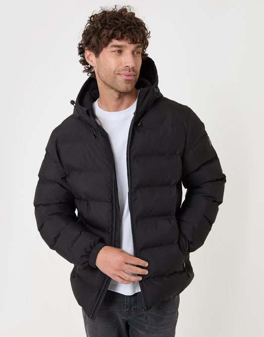 Wadded Hooded Jacket in Black by SATRI & CO. – product view 2