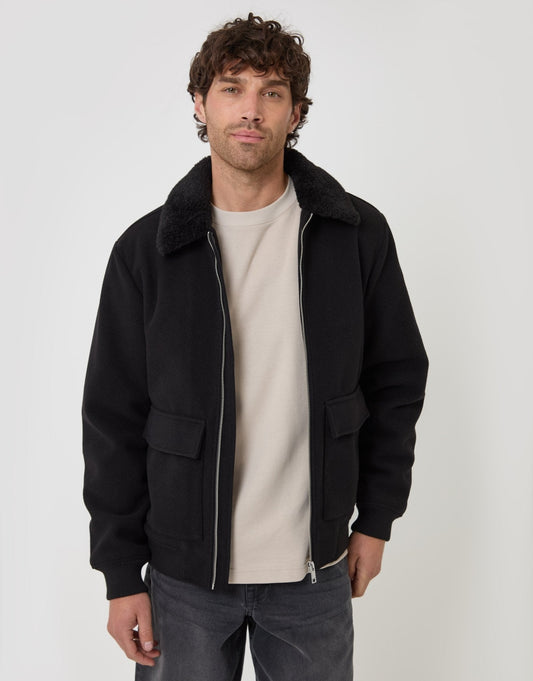 Lightweight Jacket with Faux Fur Collar in Black by SATRI & CO. – product view 2