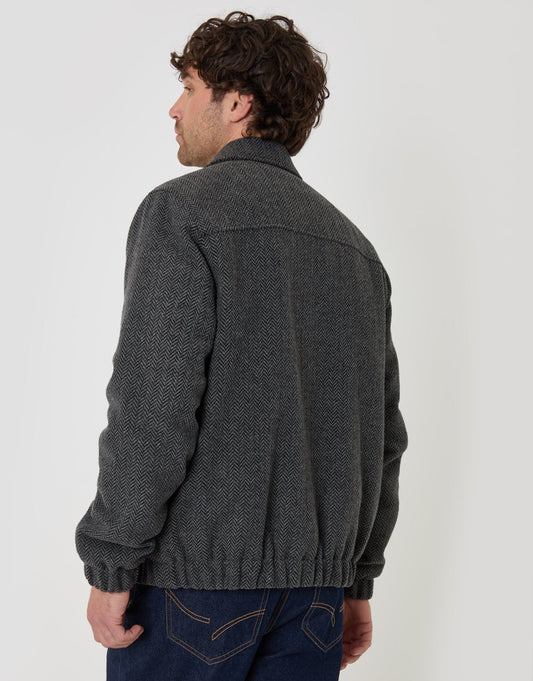 Herringbone Faux Wool Collared Jacket in Slate Grey by SATRI & CO. – product view 2