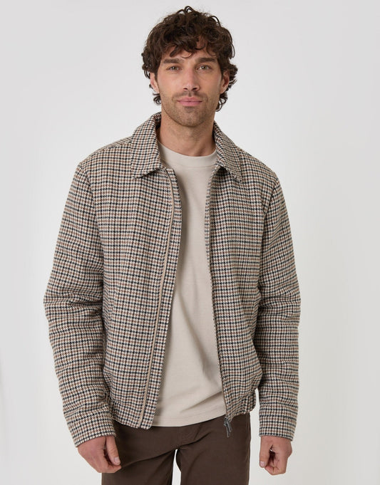 Faux Wool Collared Jacket in Brown Check by SATRI & CO. – product view 2