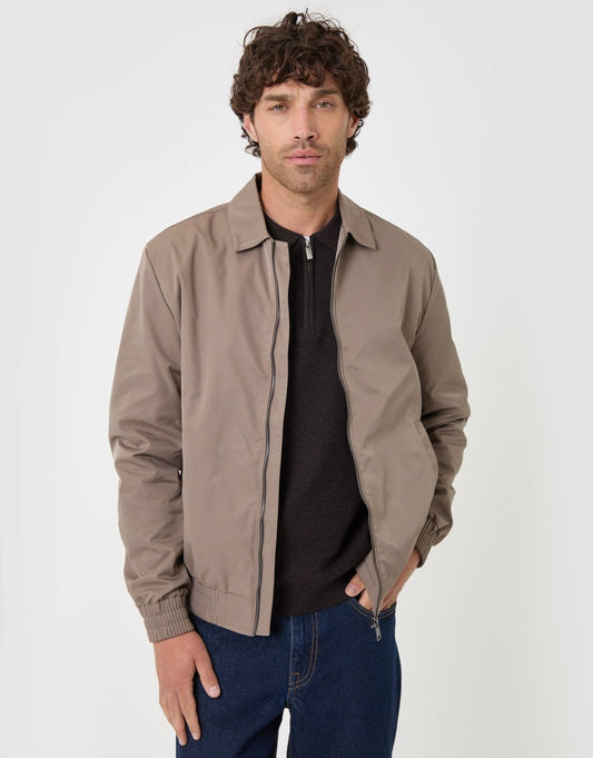Showerproof Canvas Collared Lightweight Jacket in Taupe by SATRI & CO. – product view 2