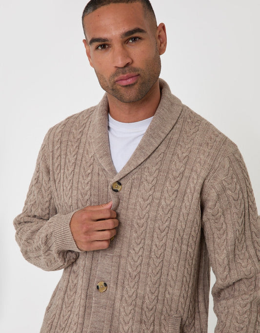 Wool Blend Shawl Collar Cardigan in Beige by SATRI & CO. – product view 2