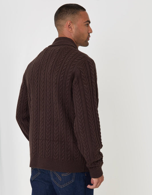 Wool Blend Shawl Collar Cardigan in Chocolate Brown by SATRI & CO. – product view 2