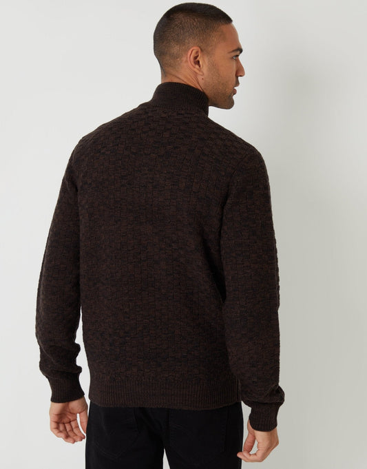 Men's Warm Textured Jumper for Autumn Layering in Brown – view 2