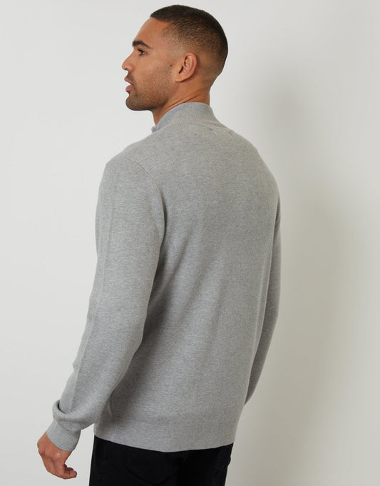 Zip-Through Funnel Neck Knitted Cardigan in Light Grey by SATRI & CO. – product view 2