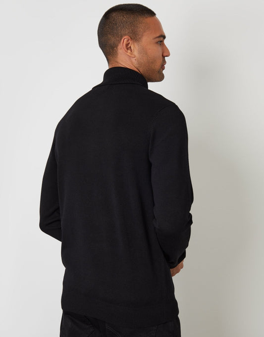 Men's Knitted Roll Neck Jumper in Black – view 2