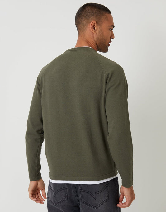Men's Layered-Look Jumper for Effortless Weekends in Khaki Green – view 2