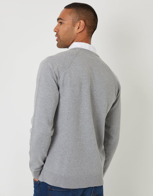 Men's Mock Shirt Collar Raglan Knitted Jumper in Grey – view 2
