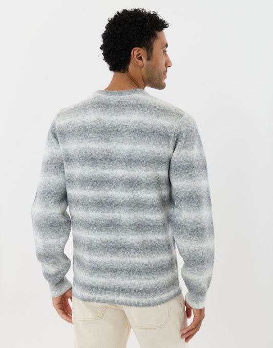 Men's Relaxed Weekend Striped Jumper for Easy Layering in Grey & Ecru – view 2