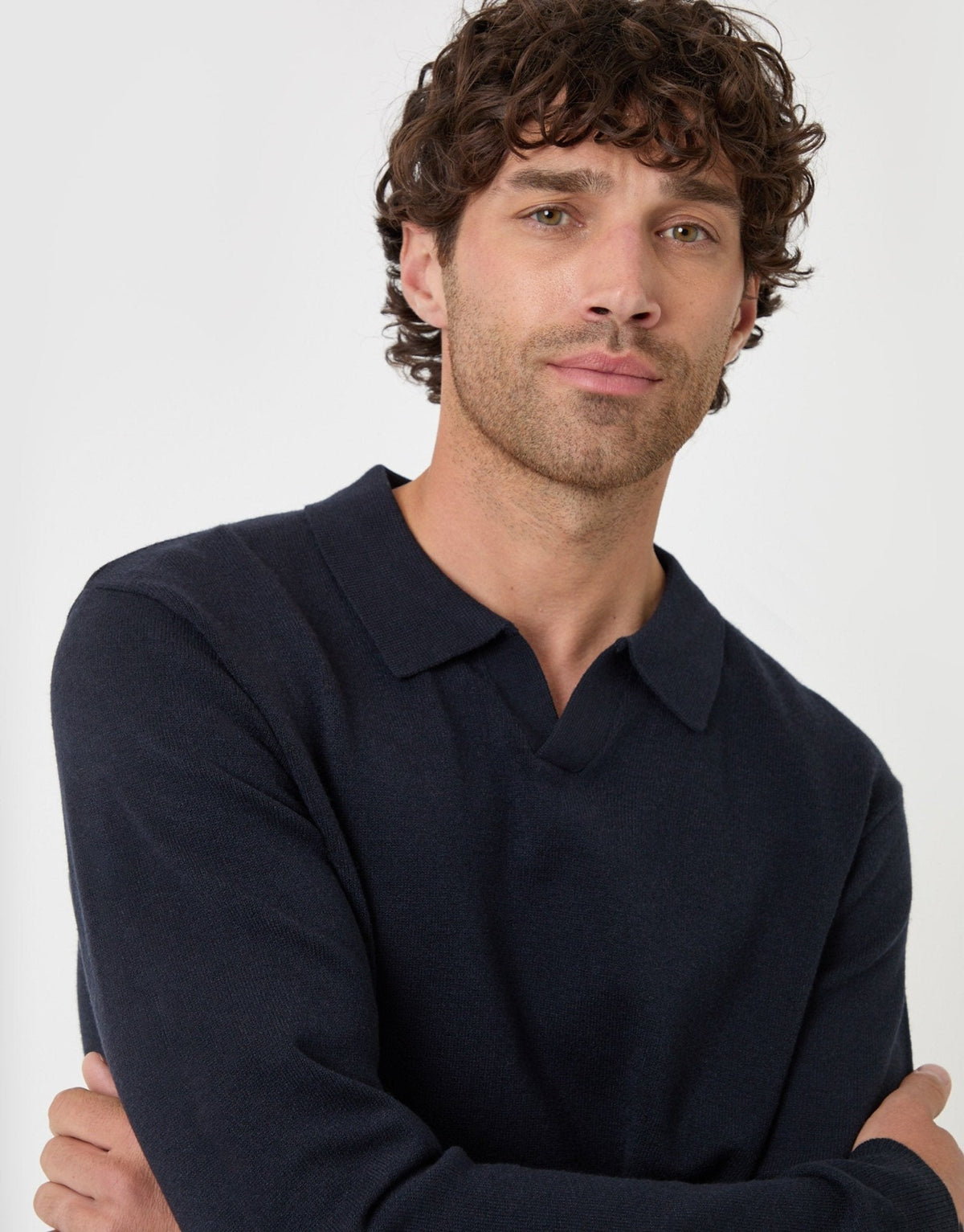 Men's Relaxed Weekend Sweatshirt with Polo Collar in Navy – view 4
