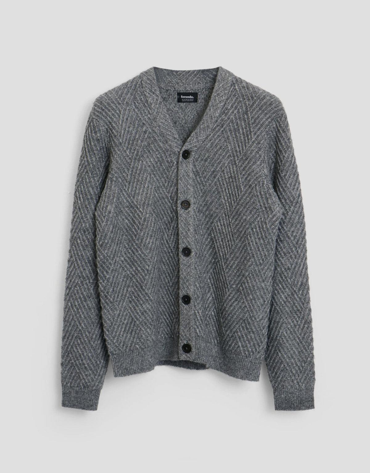 Textured Stitch V Neck Cardigan in Grey Marl by SATRI & CO. – product view 6