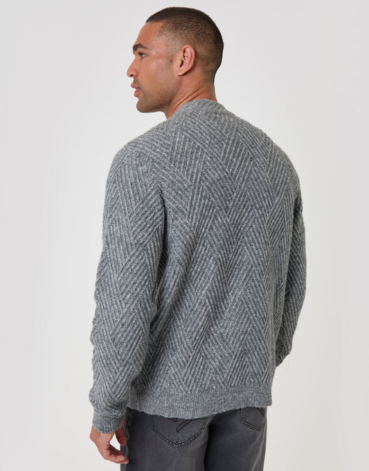 Textured Stitch V Neck Cardigan in Grey Marl by SATRI & CO. – product view 2