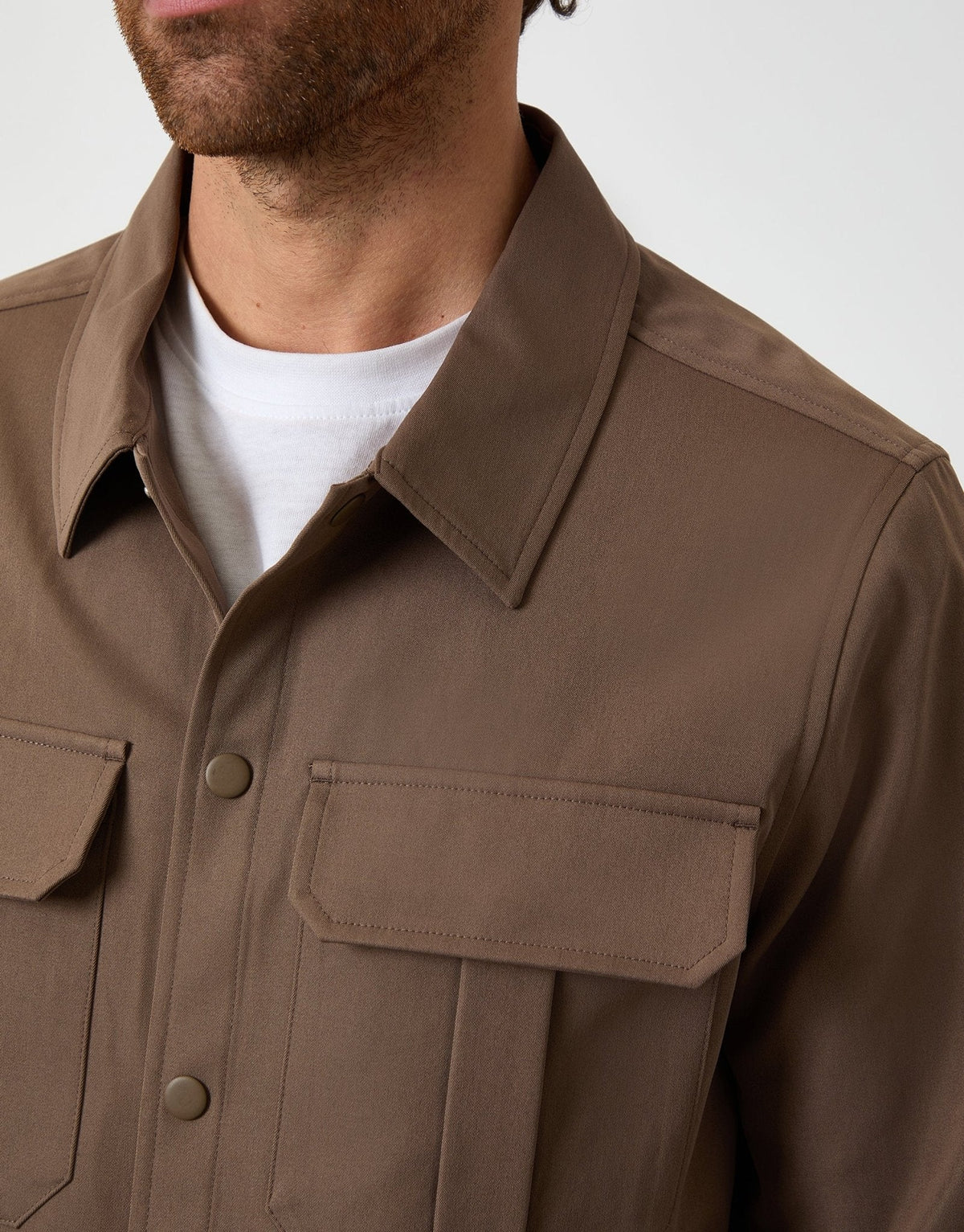 Men's Twill Cargo Pocket Shacket in Brown – view 4