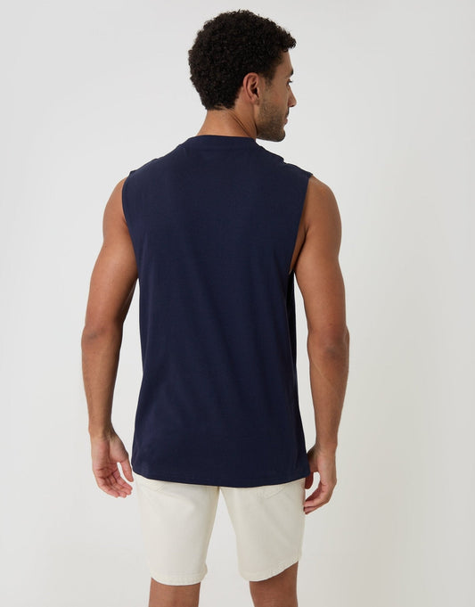 Relaxed Fit Cotton Crew Neck Vest in Navy by SATRI & CO. – product view 2