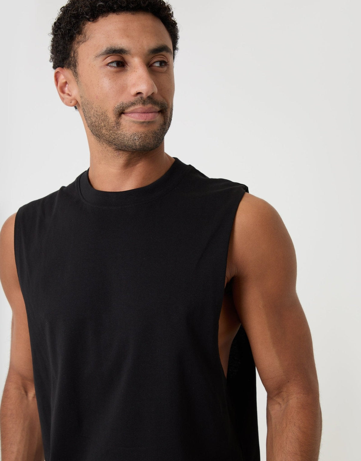 Relaxed Fit Cotton Crew Neck Vest in Black by SATRI & CO. – product view 4