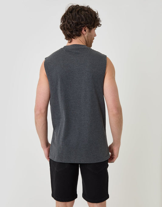 Relaxed Fit Cotton Crew Neck Vest in Charcoal Grey by SATRI & CO. – product view 2